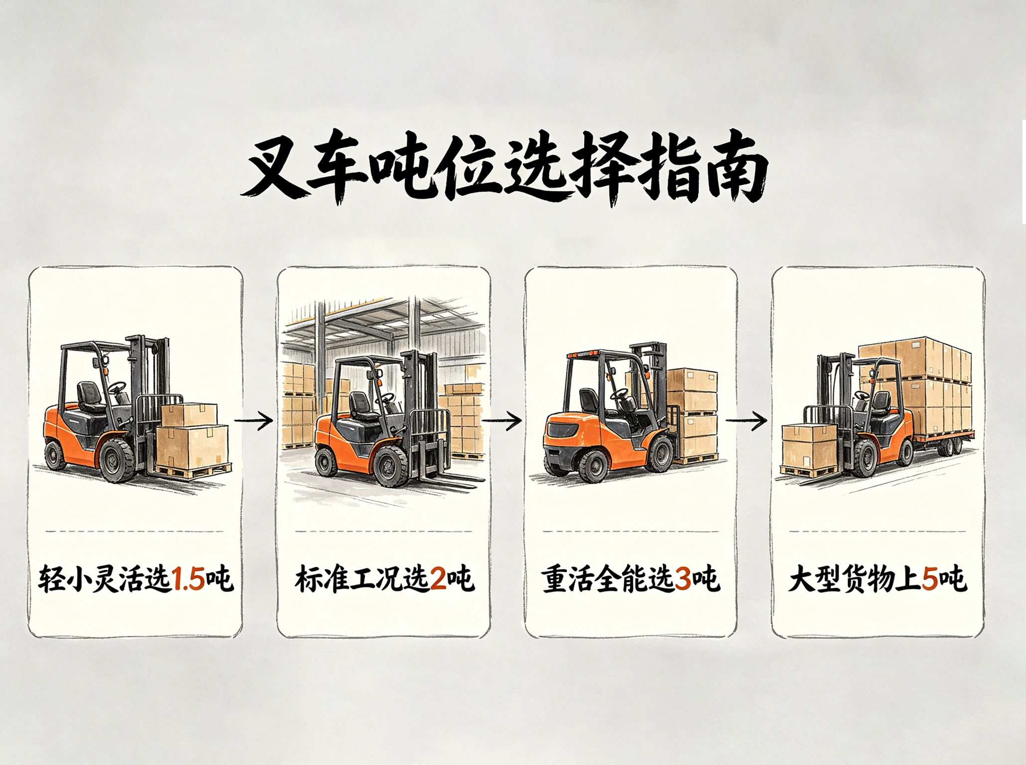 Selection of Forklift Tonnage: A Comprehensive Analysis of Application Scenarios for 1.5-Ton, 2-Ton, 3-Ton, and 5-Ton Models